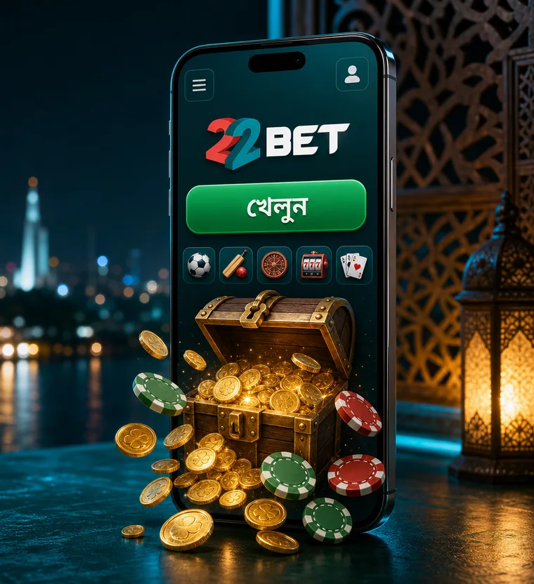 ফোনের স্ক্রিনে ২২বেট অ্যাপ, খোলা বেটস্লিপ সহ